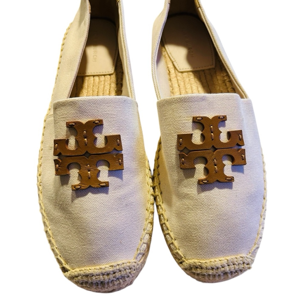 Tory Burch Everly Canvas Espadrilles Double T Logo Jute Sole Comfy Size 8 - Picture 4 of 7